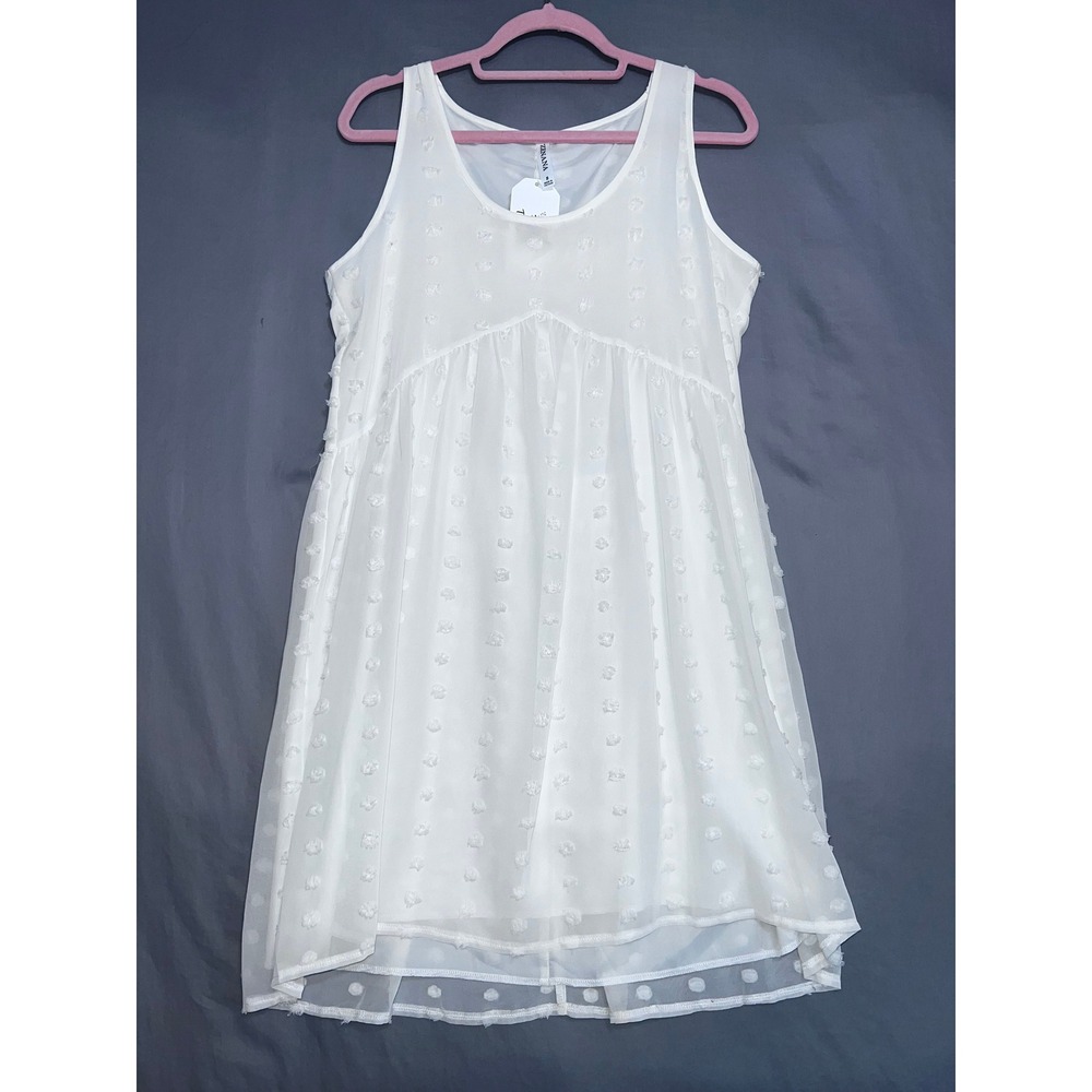 Zenana White Swiss Dot Sleeveless Empire Waist Mini Dress Small NWT
